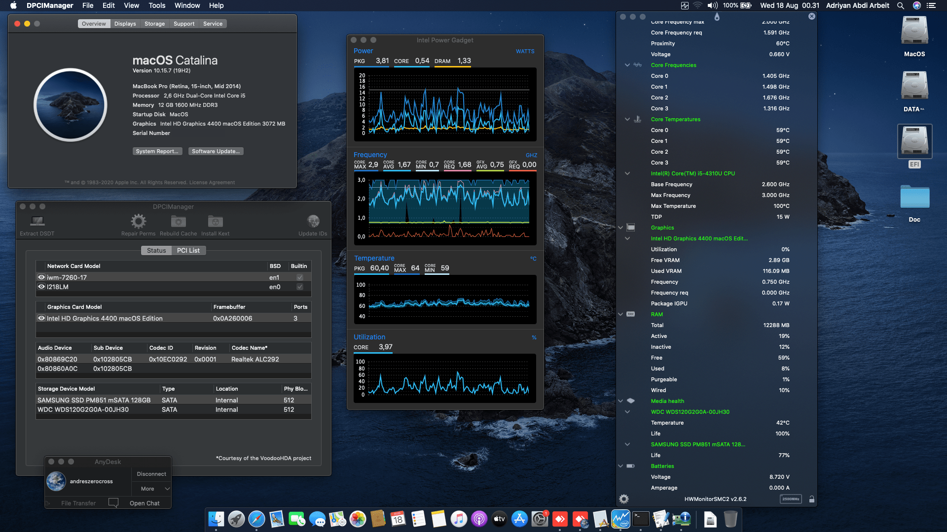 Success Hackintosh macOS Catalina 10.15.7 Build 19H2 in Dell Latitude E7440